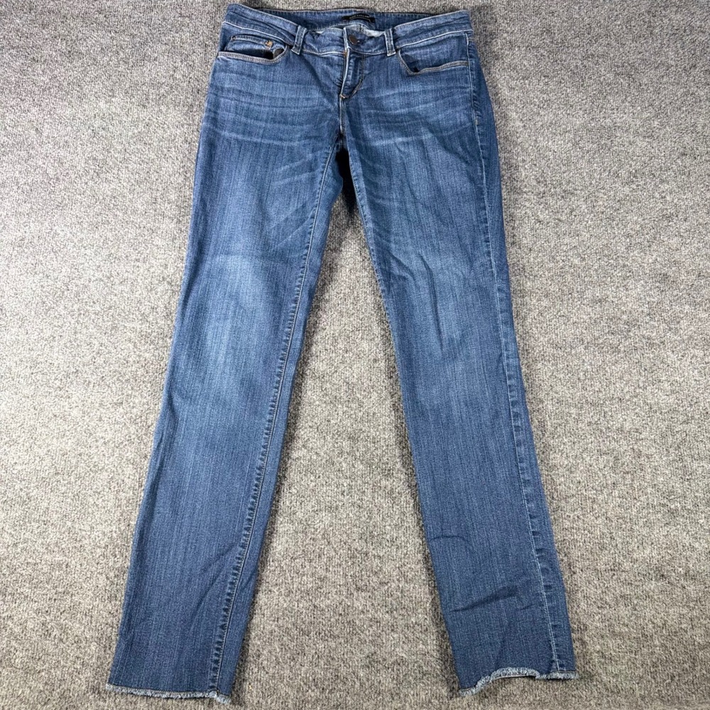 Ann Taylor Slim Boyfriend Jeans Raw Hem Stretch Denim Size 4 Blue Womens 31x29